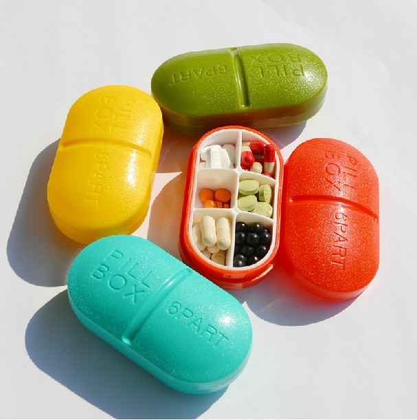 藥丸型造型小藥盒-黃色(六格丸型，隨身小藥盒)
